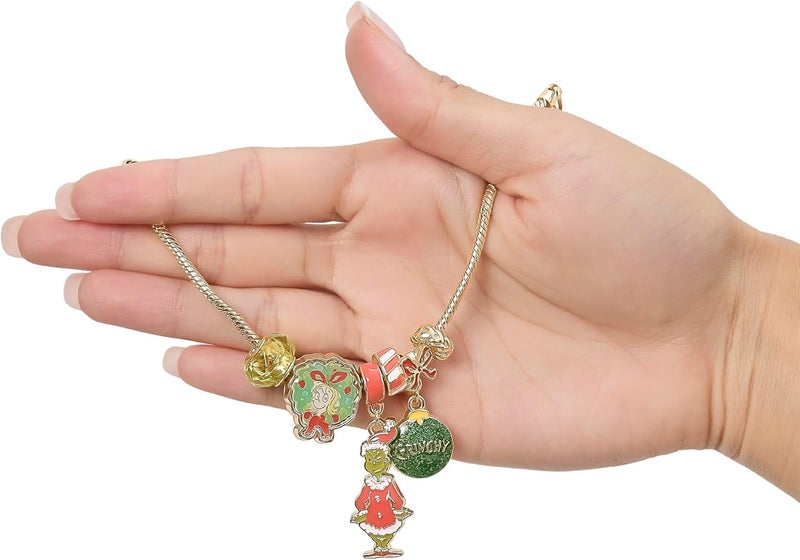 SALLY ROSE The Grinch Charm Bracelet for Women 7", Gold-Tone Grinch Jewelry Official License, Christmas Bracelets - Image 4
